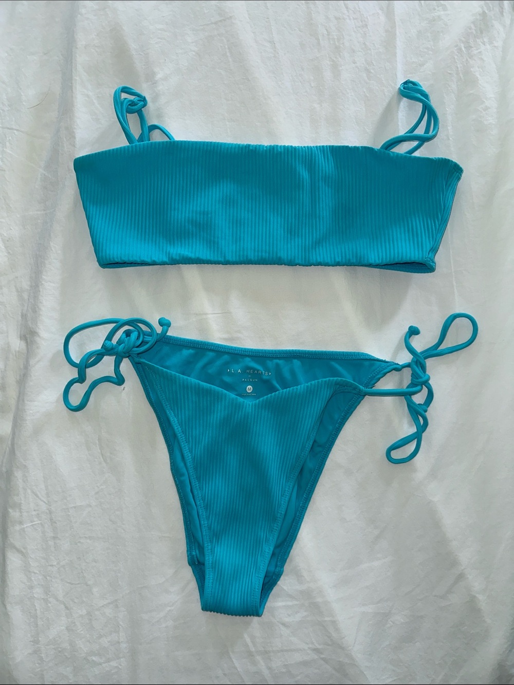 La Hearts by Pac Sun Teal Ribbed Bikini Set